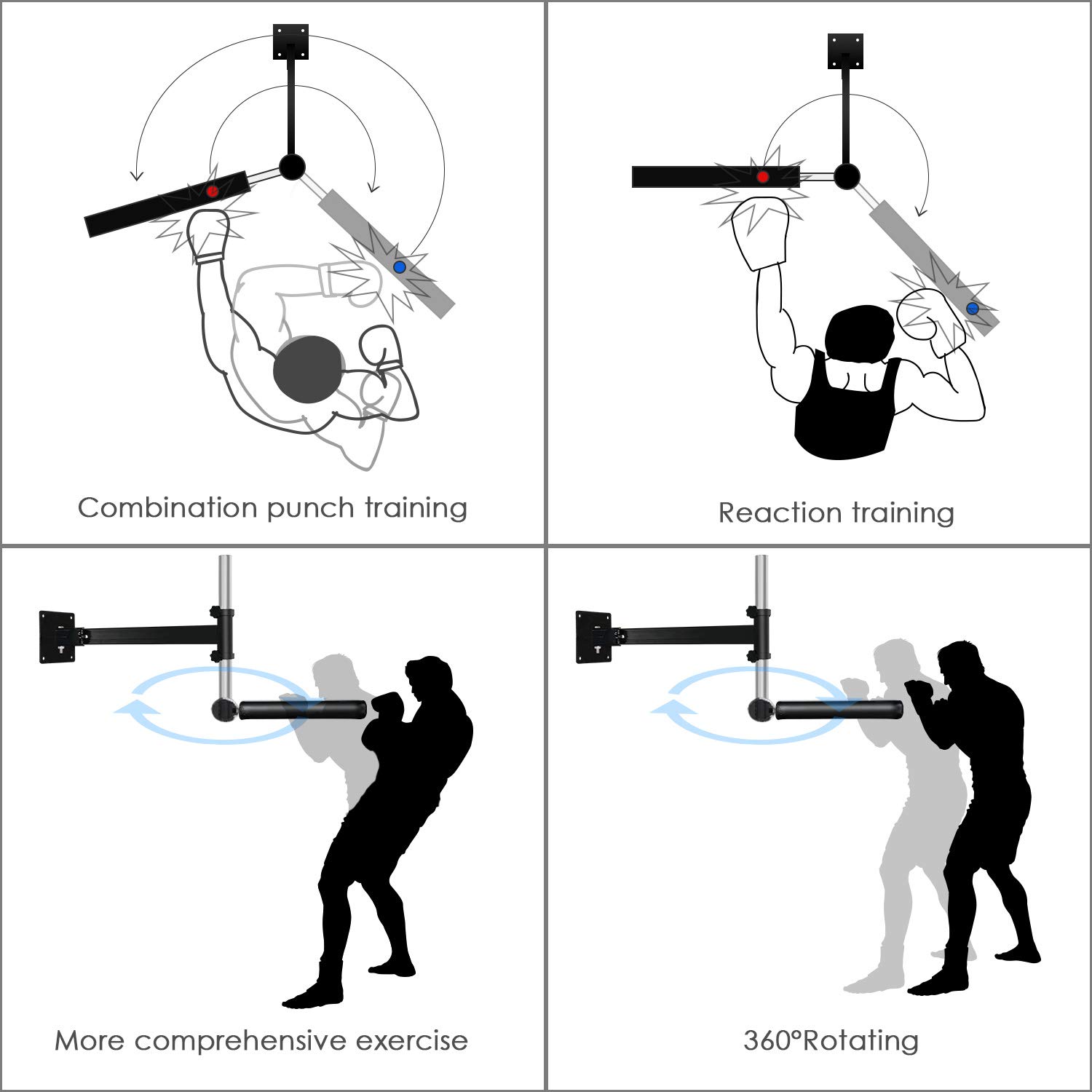 InnoLife Wall Mount MMA Boxing Speed Trainer Punching Spinning Bar - Improve Reflexes & Hand-Eye Coordination for Home Gym & Martial Arts Training