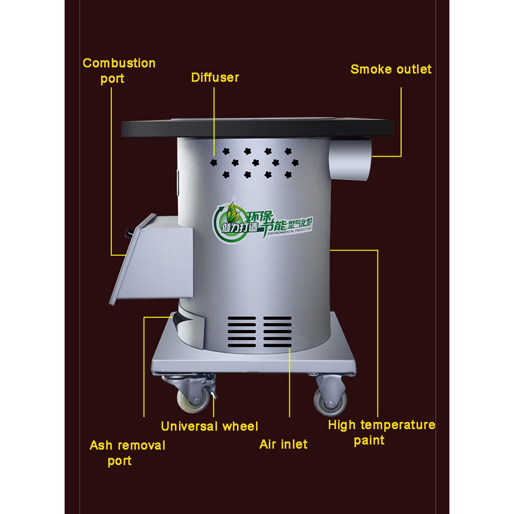 Portable Energy Efficient Gasification Wood Burning Stove - Indoor/Outdoor Smokeless Camping & Cooking Stove with Chimney, Anti-Scald Mesh & Handmade Iron Pan (60×60CM) - Perfect for Backpacking, Emergency Heating, and Outdoor Adventures