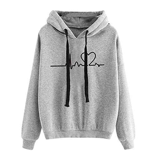 Women's Graphic Pullover Hoodie - Heart Print Comfy Long Sleeve Sweatshirt in Bright Colors | Casual Wear, Street Style & Loungewear