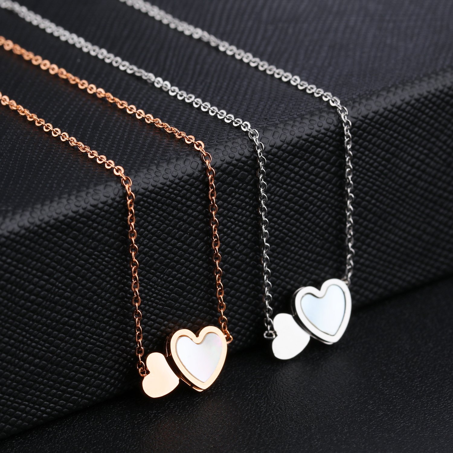 Simple Double Heart Necklace for Women - Elegant Love Pendant Choker in Silver & Rose Gold - Perfect Gift for Anniversary, Valentine's Day & Romantic Occasions