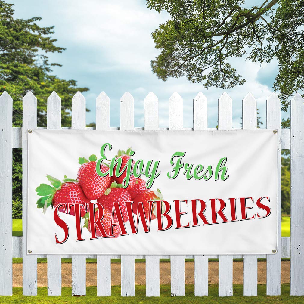 Durable 48x96 Inch Vinyl Banner with 8 Grommets - Weatherproof Outdoor Sign for Restaurants, Cafes & Food Businesses - Perfect for Strawberry Promotions, Yard Sales & Industrial Use