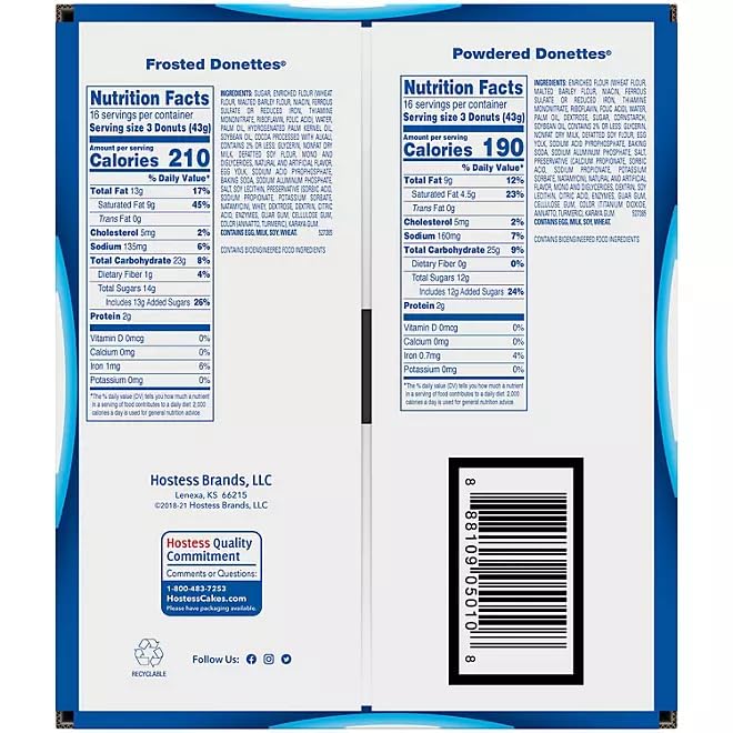 Hostess Mini Powdered & Frosted Chocolate Donettes 32 Pack - Delicious Bite-Sized Donuts for Office Snacks, School Lunches & Party Treats