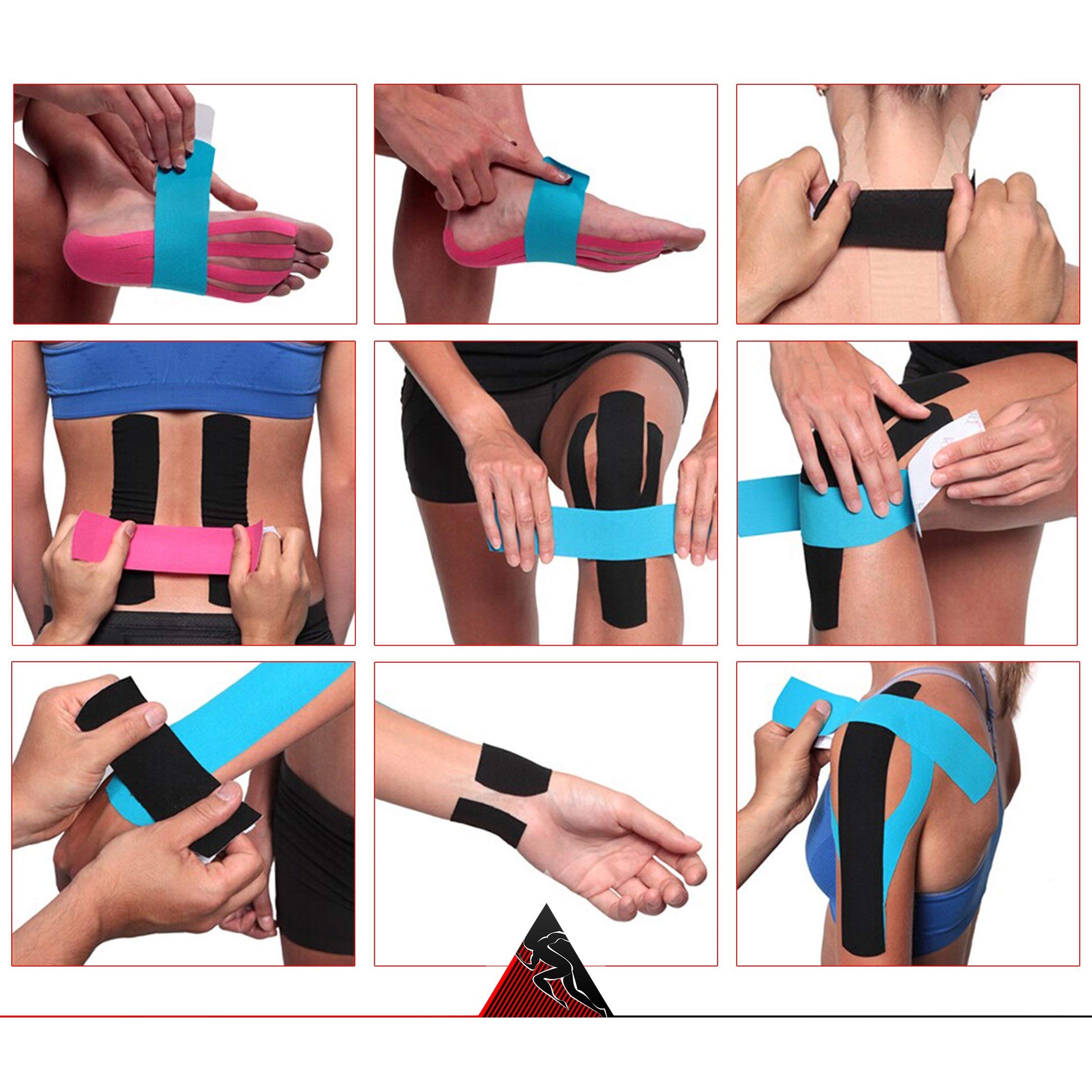 Professional Kinesiology Tape - 2 Pack Bulk Physio Roll for Sensitive Skin | Sports & Physical Therapy Tape for Knee, Shoulder, Ankle, Wrist, Foot & Back Pain Relief | Ideal for Athletes, Gym Workouts & Injury Recovery (Black)