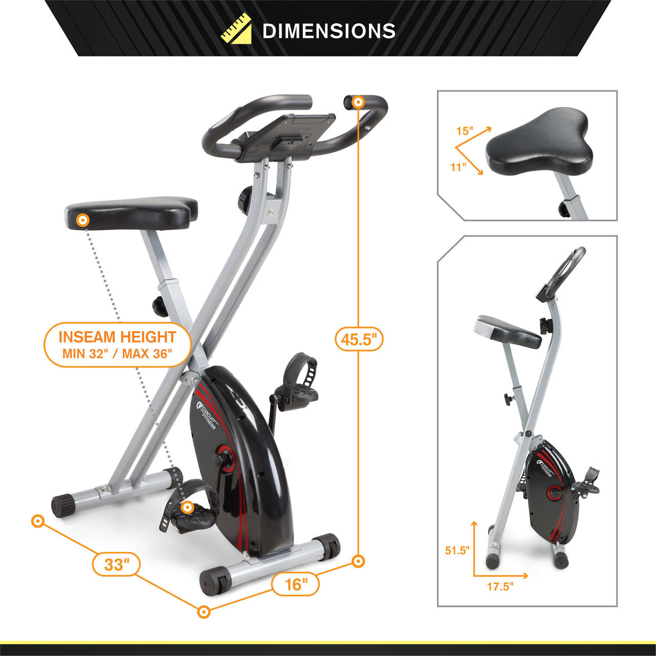 Circuit Fitness AMZ 150BK Folding Upright Exercise Bike with Adjustable Resistance - Perfect for Home Gym, Cardio Workouts & Small Spaces