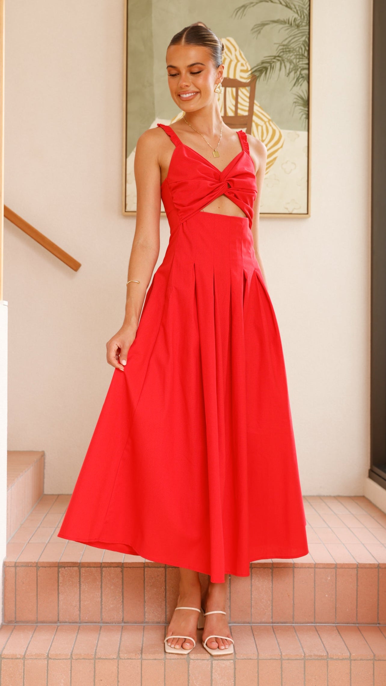 Bryce Maxi Dress for Women - Flowy Long Summer Dress in Red | Perfect for Beach, Vacation, and Casual Outings