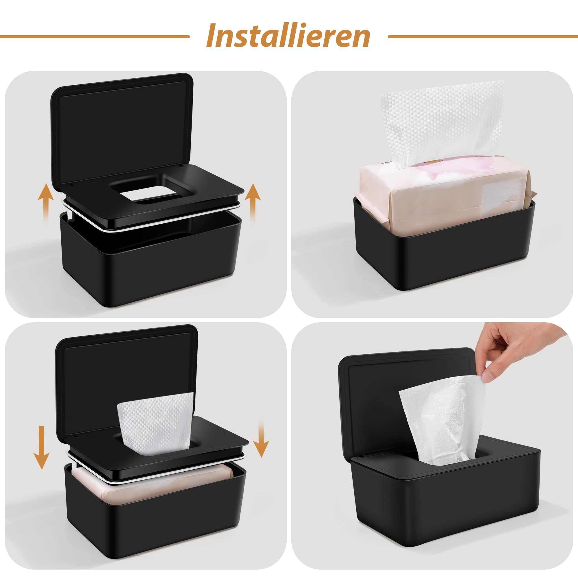 Baby Wipes Container with Lid - Black Moist Wipes Box for Home, Nursery & Travel - Portable Wet Wipes Dispenser for Diaper Changes, On-the-Go Cleanups & Office Use