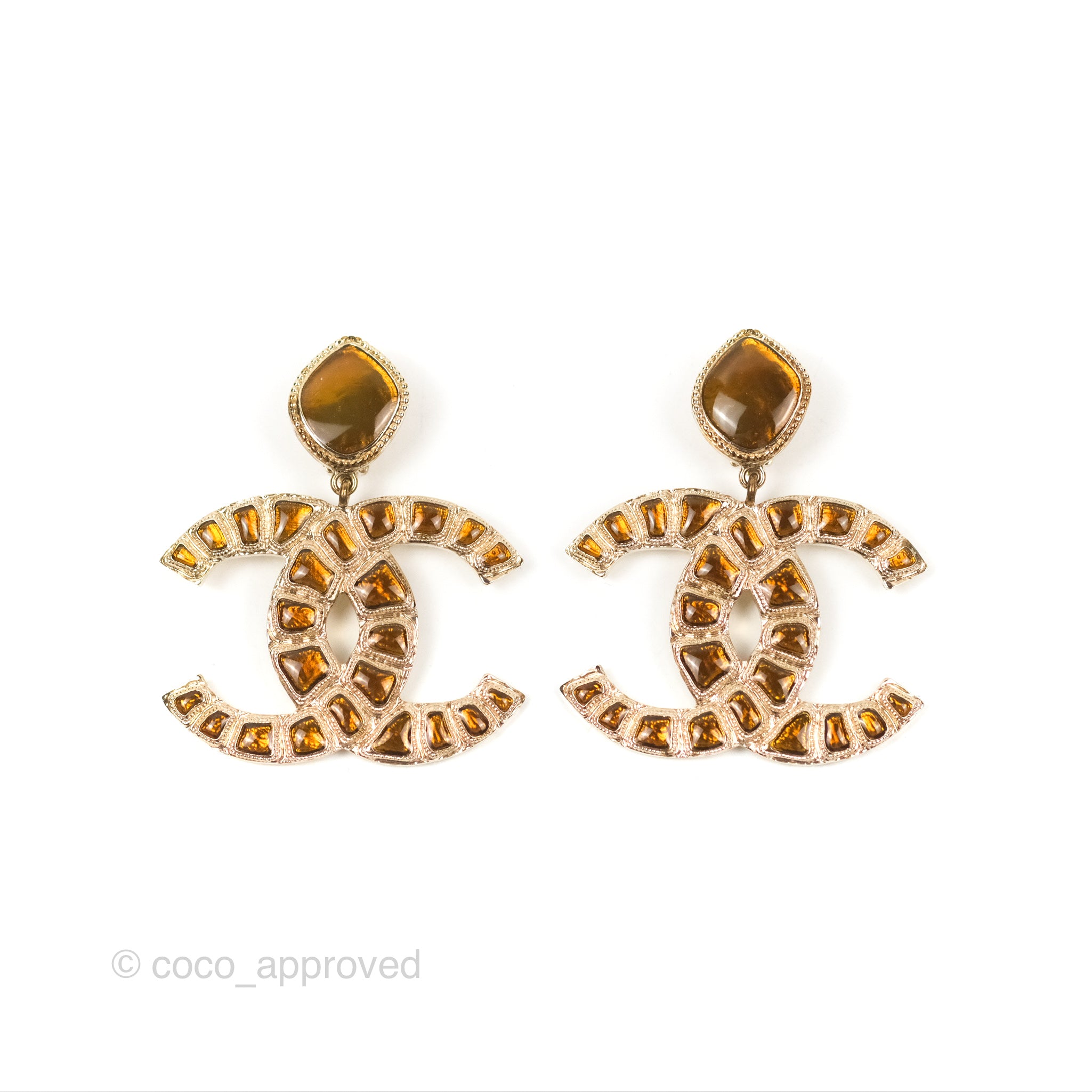 Chanel CC Brown Gripoix Rectangle Drop Earrings Gold Tone 12A - Elegant Fashion Jewelry for Women, Perfect for Parties, Weddings & Special Occasions
