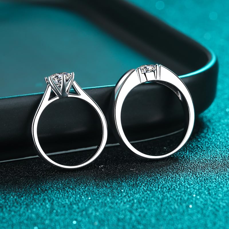 Custom Moissanite Wedding Rings Sets for Couples - Sterling Silver Engagement Rings & Matching Bands - Perfect for Proposals, Anniversaries & Romantic Gifts