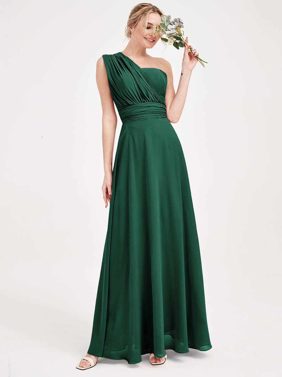Emerald Green Convertible Chiffon Bridesmaid Dress - Wrap Style Maxi Gown for Weddings, Parties & Formal Events