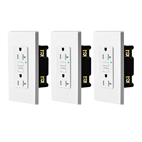 SuperInk 20A GFCI Outlet 3-Pack - Tamper & Weather Resistant (TR/WR) Outdoor Receptacle with LED Indicator & Decor Wall Plates - ETL Listed White - Perfect for Patio, Garage & Pool Area Electrical Safety