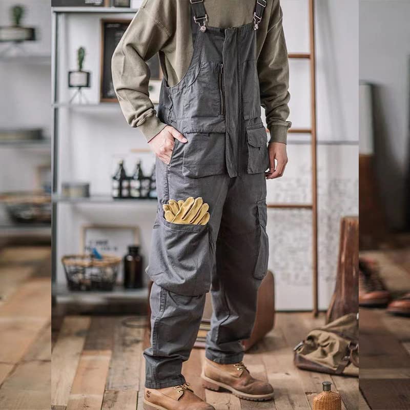 Retro American Overalls for Men - Loose Fit Bib Denim Jumpsuit with Suspenders, Four Seasons Full-Length Baggy Pants | Vintage Workwear, Casual Street Style & DIY Projects