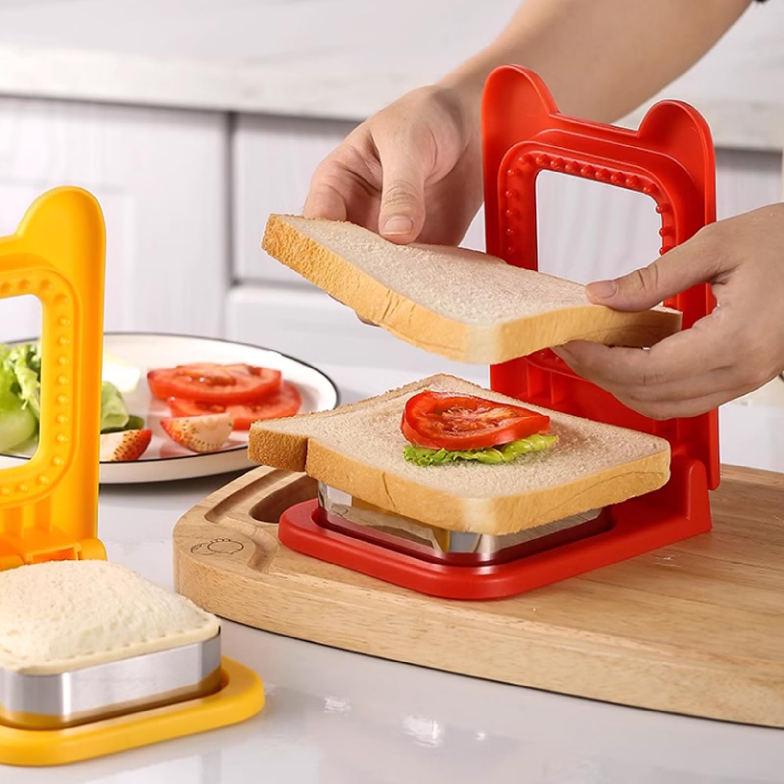 Best Sandwich Cutter and Sealer - Square Breakfast Sandwich Maker for Kids Lunch, Uncrustables DIY Sandwich Maker Tool (Red) - Perfect for School Lunches, Picnics, and Quick Snacks