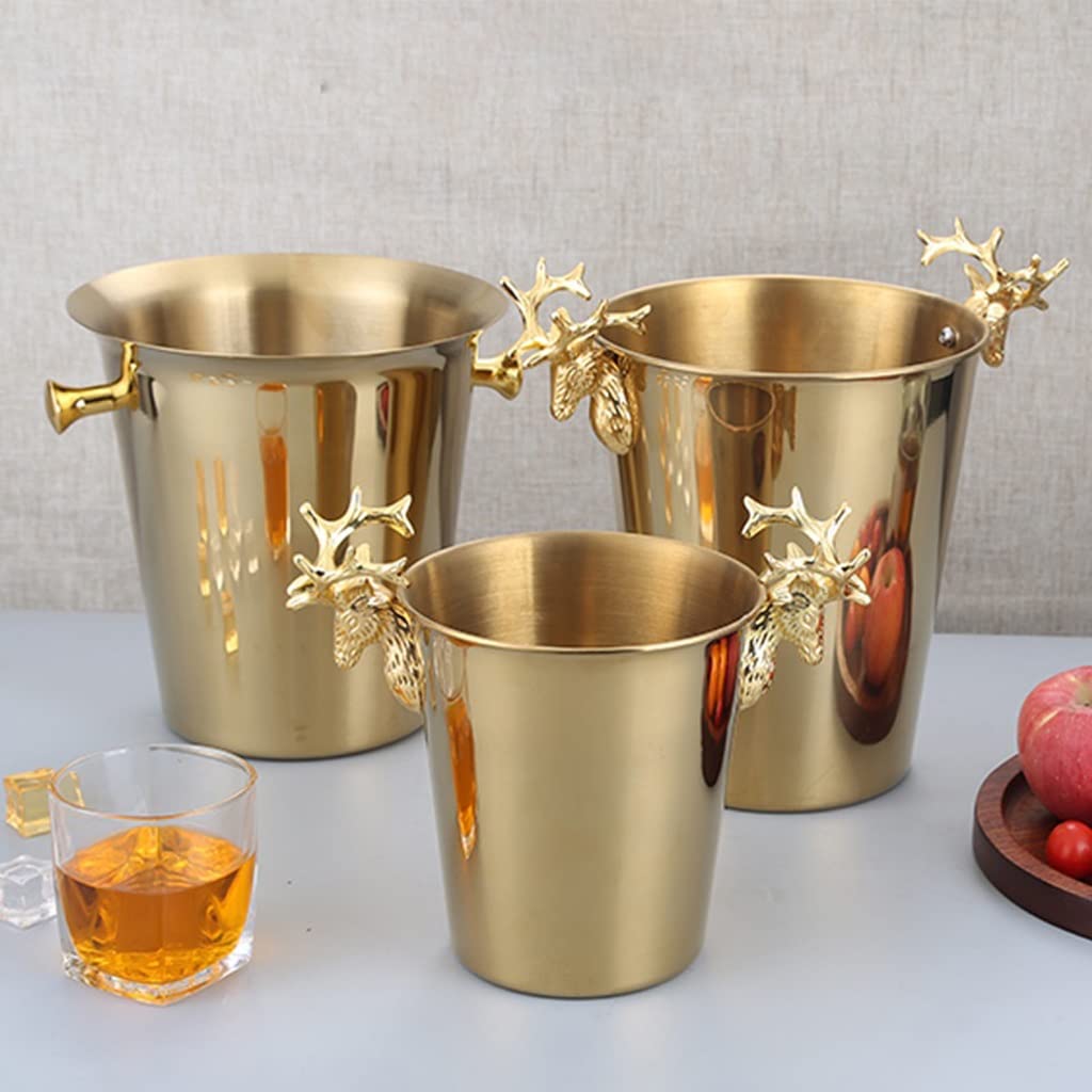Stainless Steel Ice Bucket for Wine, Champagne & Beer – Silver & Gold Deer Head Design – Perfect for KTV, Parties & Home Bar (1PC, Beige)