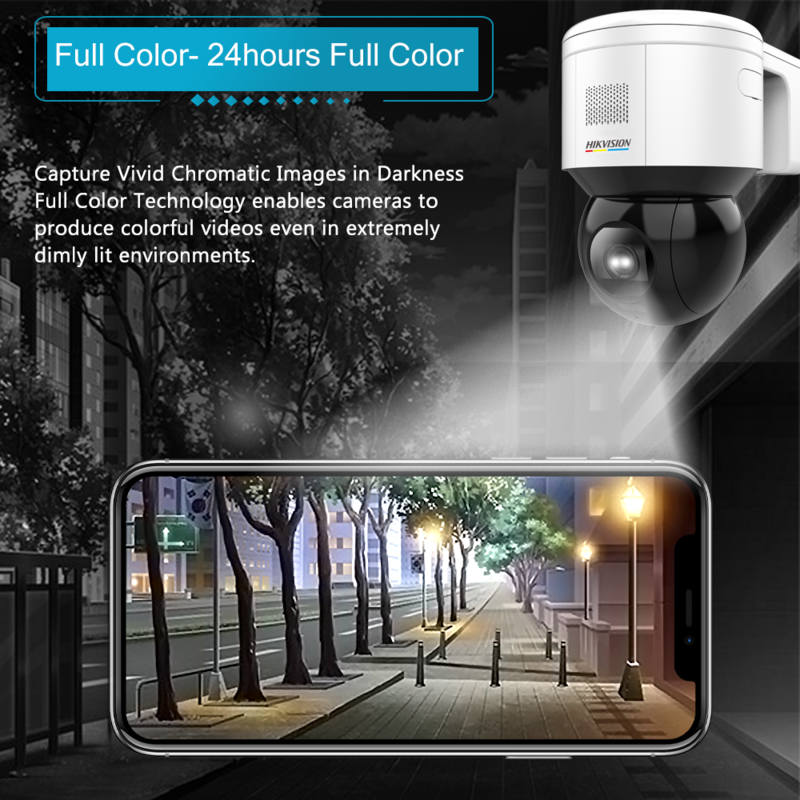 4MP DS-2DE3A400BW-DE ColorVu Pan Tilt Security Camera with Wall Mount | Outdoor Surveillance, Home & Business Security, Night Vision Monitoring