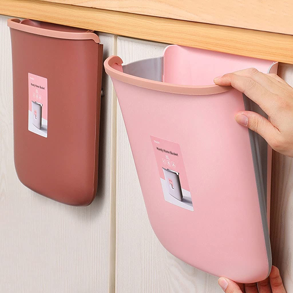TOMYEUS Wall Mounted Foldable Trash Can for Kitchen & Bathroom - Household Waste Sorting Cabinet Door Garbage Bin - Space Saving Brown Trash Can (Ideal for Small Spaces, Apartments, RVs & Under Sink Storage)