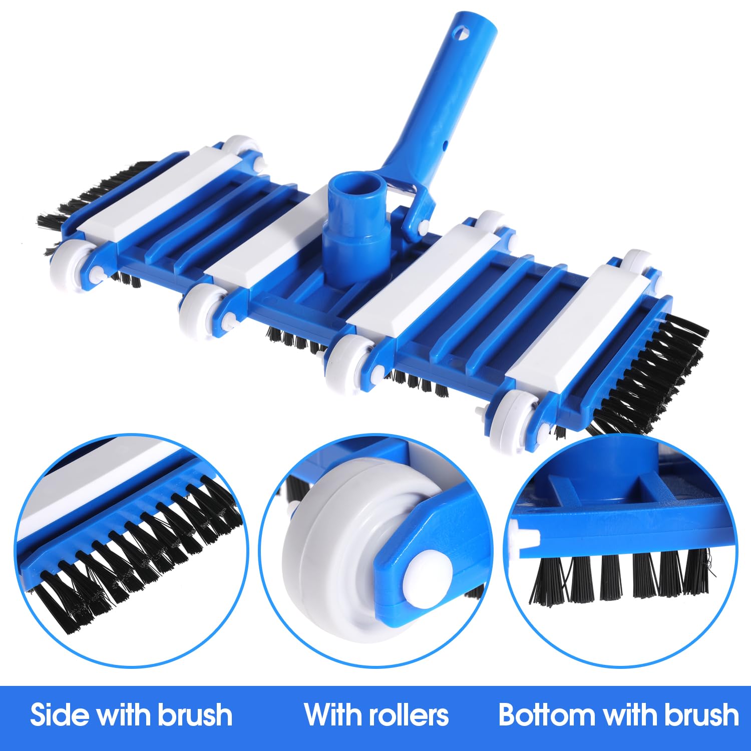 14 Inch Heavy Duty Flexible Pool Vacuum Head with Side Brushes - Compatible with 1-1/4