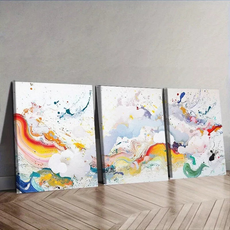 3-Piece Colorful Paint Splash Abstract Wall Art Set - Framed Canvas 40x60cm (16x24in) - High Quality Print - 100% Australian Made - Ready to Hang - Perfect for Living Room, Bedroom & Office Decor
