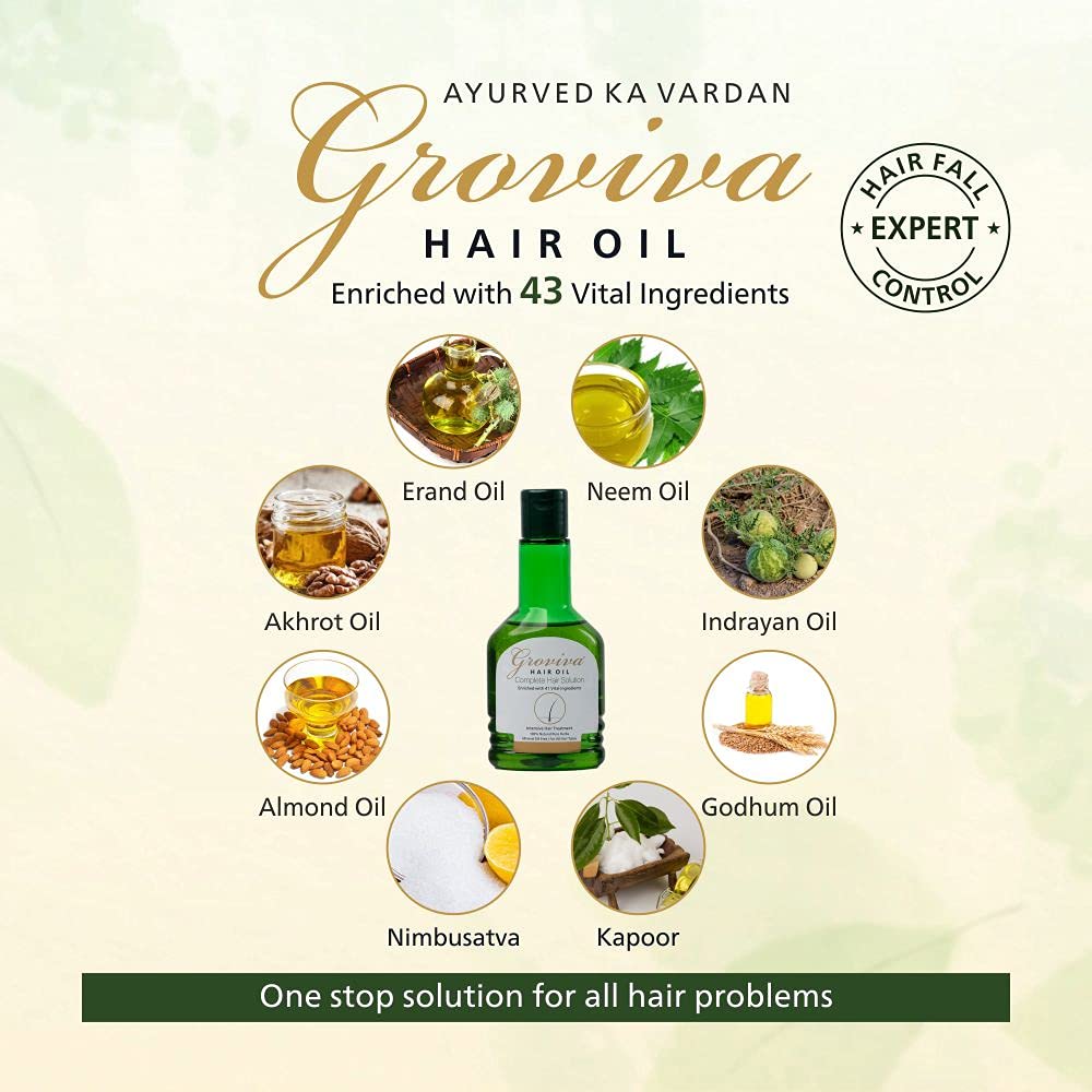 Groviva Hair Growth Oil 100ml - Natural Hair Treatment for Hair Loss, Dandruff & Thicker Hair | Nourishing Scalp Care with Argan & Coconut Oils | Perfect for Daily Hair Care Routine & Styling (1 Pack)