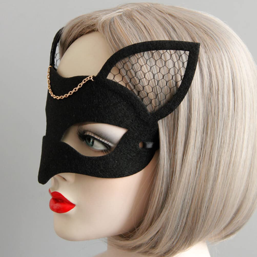 Amosfun Fox Mask - Black Felt Cosplay Mask for Women, Halloween Carnival Party Costume Accessory, Masquerade Mask for Cosplay, Mardi Gras & Themed Events