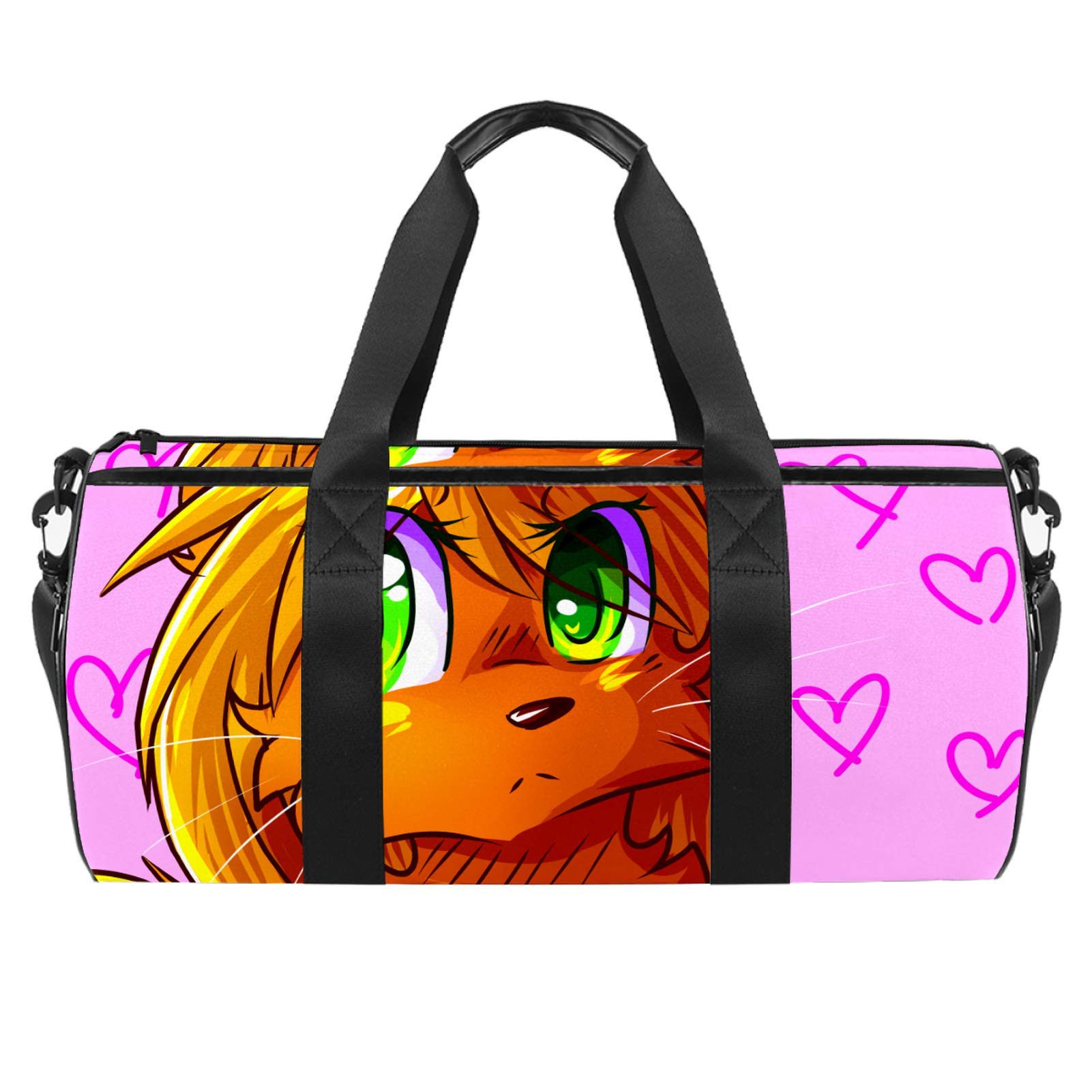 Anime Dragon Sword Chibi Cat Unicorn Print Duffle Bag - Waterproof Wet Pocket Gym Sports Travel Tote for Men & Women - Perfect for Gym, Travel, and Anime Conventions