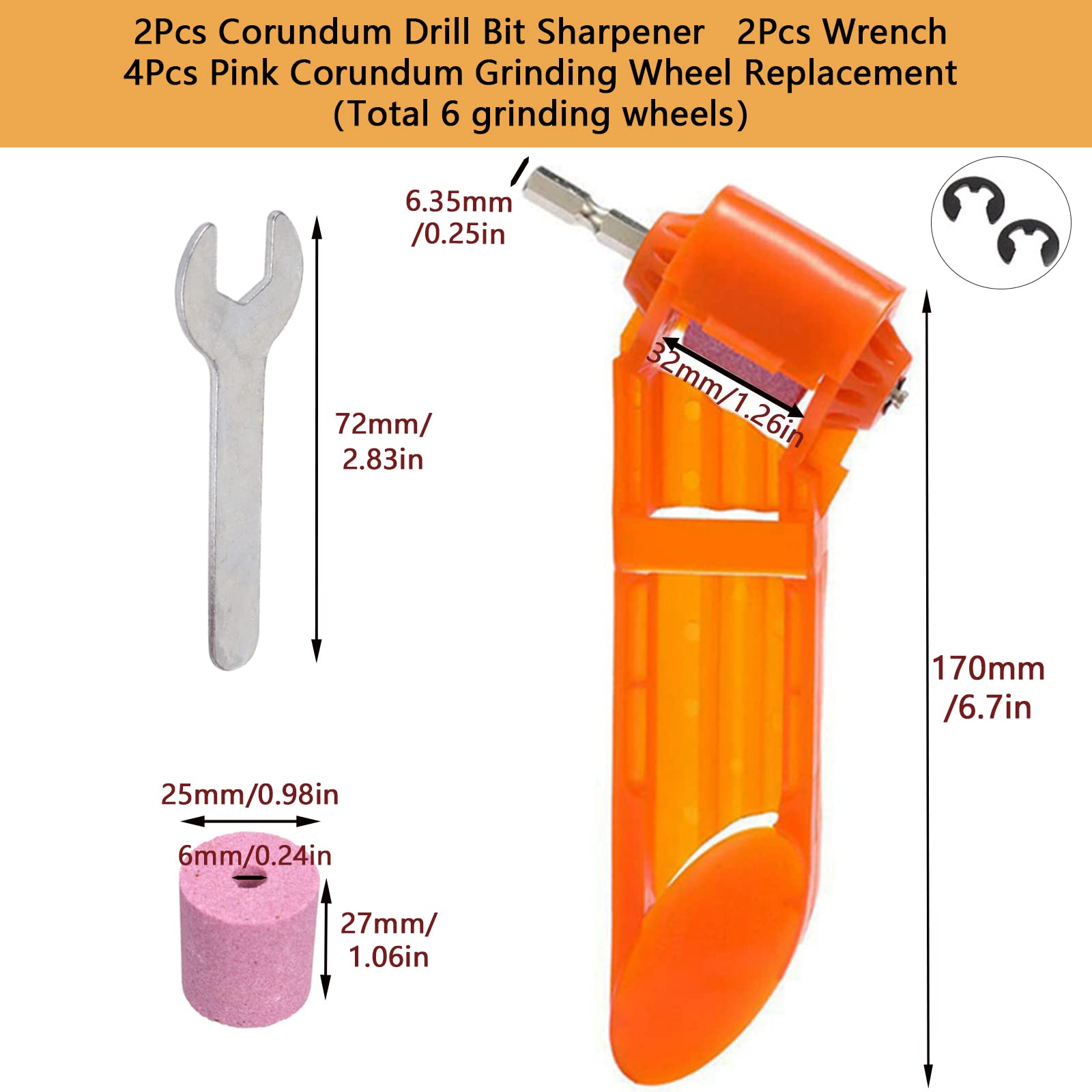 2Pcs Diamond Drill Bit Sharpener - Professional Drill Sharpening Tool for Iron & Metal, Includes 4 Millstones - Portable Hand Grinder for Polishing & Grinding - Perfect for DIY, Woodworking & Metalworking Projects
