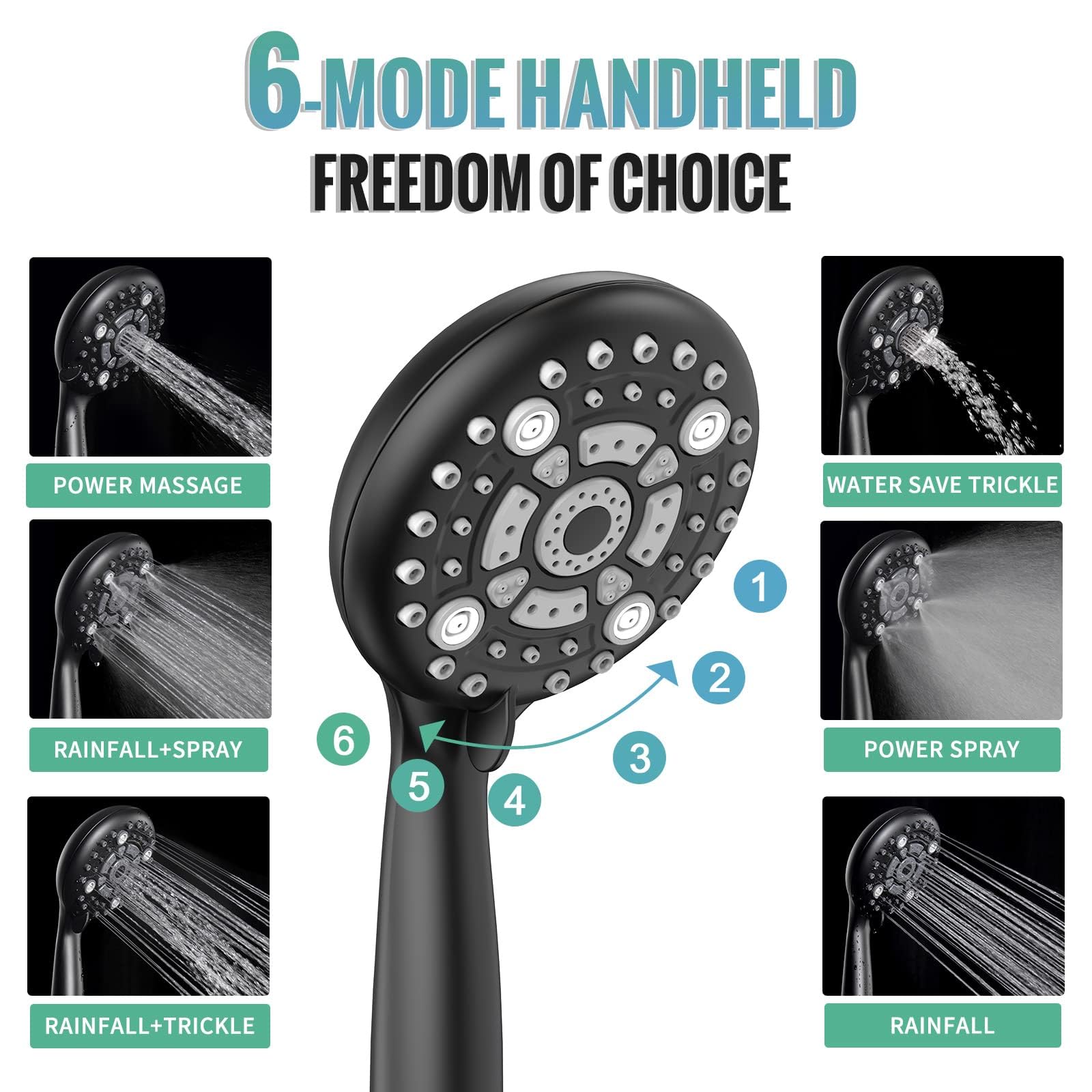 SR SUN RISE 12 Inch Slide Bar Shower System - Round Rainfall Shower Head with 6-Spray Handheld Combo, Wall Mounted Dual Shower Faucet Set Including Valve & Trim Kit in Matte Black - Perfect for Modern Bathroom Renovation and Spa-Like Shower Experience