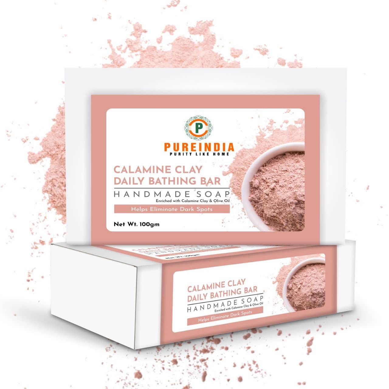PureIndia Handmade Calamine Clay Soap Bar for Acne, Oily Skin & Sensitive Skin - Natural Exfoliating & Cleansing Bar (Pack of 3, 100g Each) - Perfect for Daily Skincare Routine & Spa Bathing