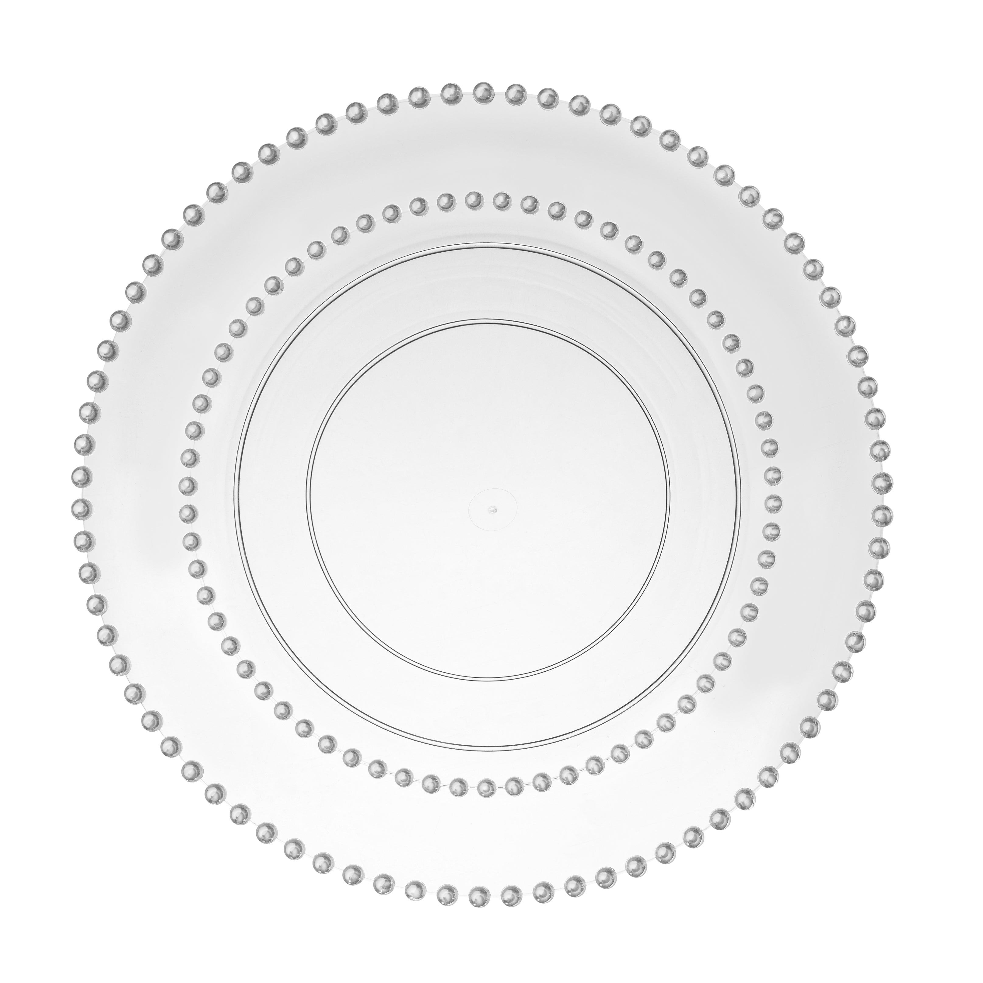 10-Pack Clear & Silver Round Plastic Plates with Beaded Rim - Elegant Disposable Tableware for Parties, Weddings, and Special Events