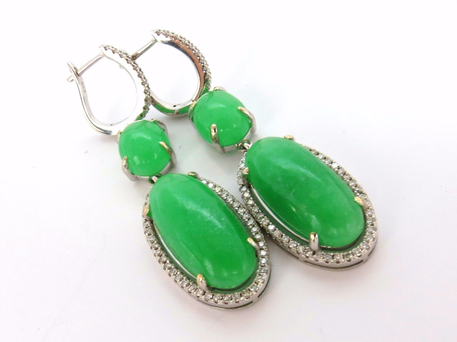 27.80ct Green Quartz Diamond Dangle Earrings in 14K Gold - Elegant Statement Jewelry for Weddings, Parties & Special Occasions
