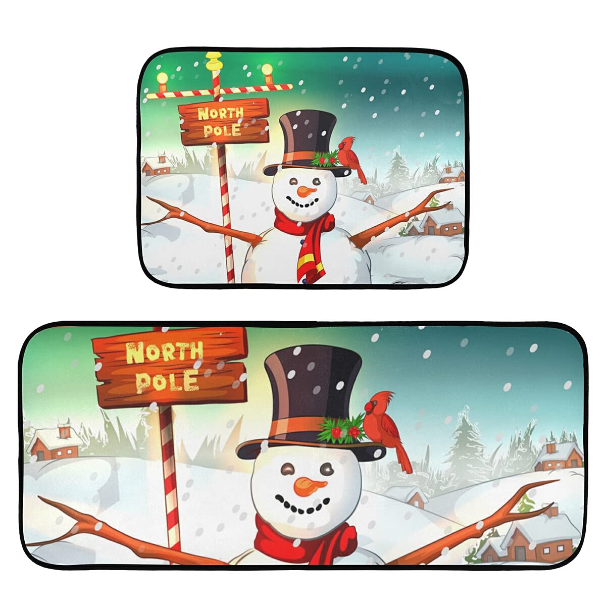 Non-Slip Snowman Christmas Kitchen Rugs Set of 2 - Anti-Fatigue Floor Mats for Winter Decor, Farmhouse Style Kitchen Accessories - Perfect for Holiday Home Decor, Standing Mats by Sink & Doormats