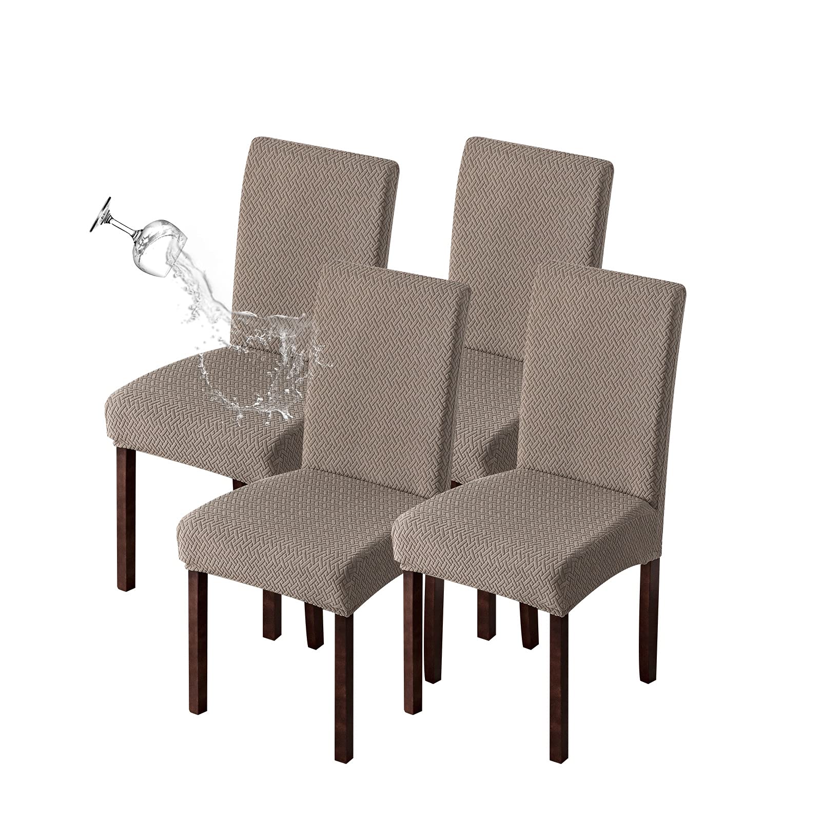 Genina Waterproof Dining Chair Covers Set of 4 - Taupe Parson Slipcovers for Kitchen & Dining Room | Spill-Proof Protection for Family Meals & Entertaining