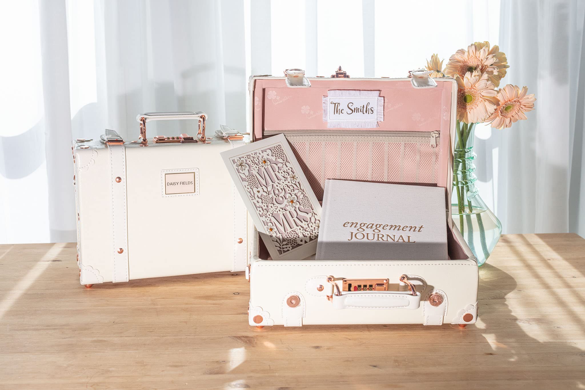 Personalized Wedding Keepsake Box - Elegant Daisy Fields Wedding Trunk & Memento Gift Box for Bride & Groom | Perfect for Anniversary, Vow Renewal & Wedding Memory Storage