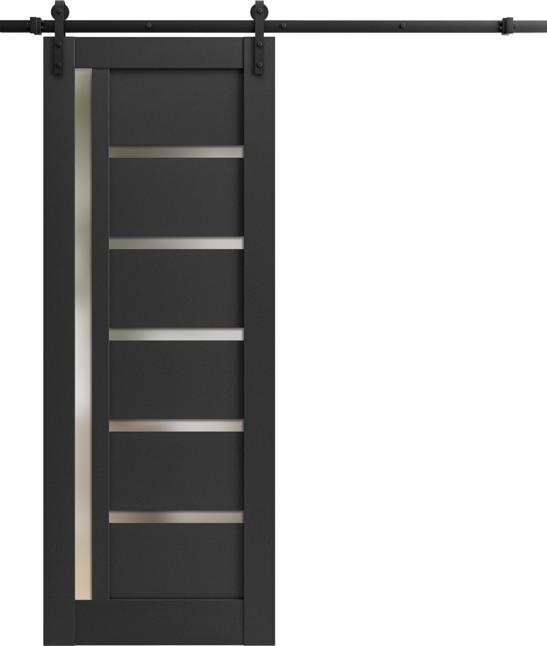SARTODOORS 42x96 Inch Frosted Glass Barn Door with Matte Black Quadro 4088 Hardware - Heavy Duty Top Mount 8FT Rail Hangers for Interior Sliding Doors | Perfect for Bedrooms, Closets & Room Dividers