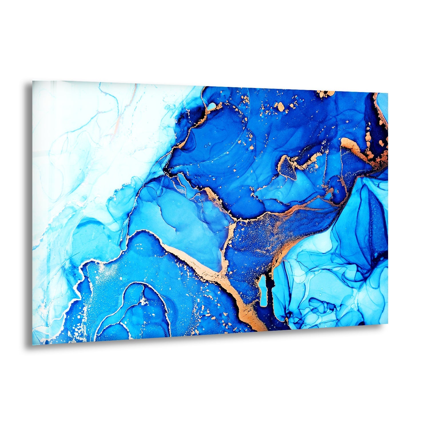 Blue Abstract Liquid Ink Art Glass Wall Decor - Modern Home & Office Decoration for Living Room, Bedroom, or Workspace