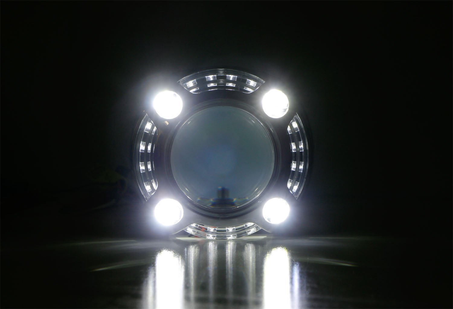 3.0 H1 Bi-Xenon Projector Headlight Lens with Porsche Style 4 LED DRL Shroud - Upgrade Your Car Lighting for Night Driving & Enhanced Visibility