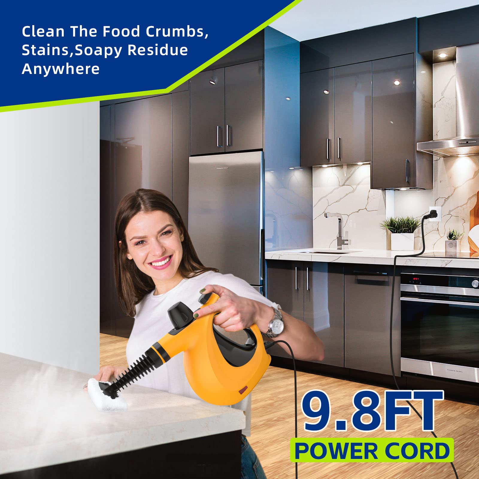 Handheld Pressurized Multi-Surface Steam Cleaner with 11 Accessories - Chemical-Free Home Steam Cleaner for Floors, Tiles, Windows, Couches & Grout | Perfect for Deep Cleaning Kitchens, Bathrooms & Upholstery