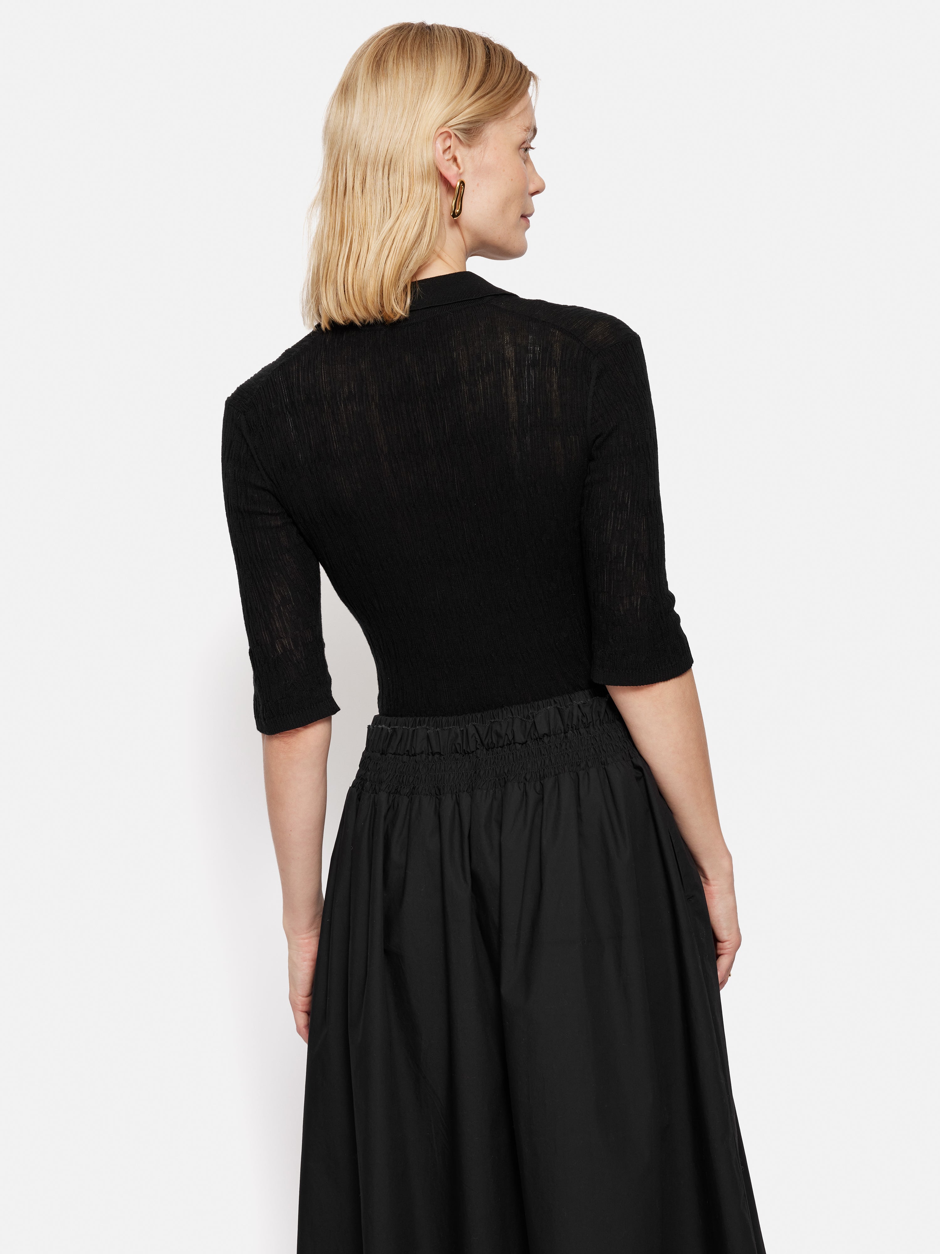 Women's Black Knitted Collar Top - Soft & Stylish Pullover for Casual Wear & Layering
