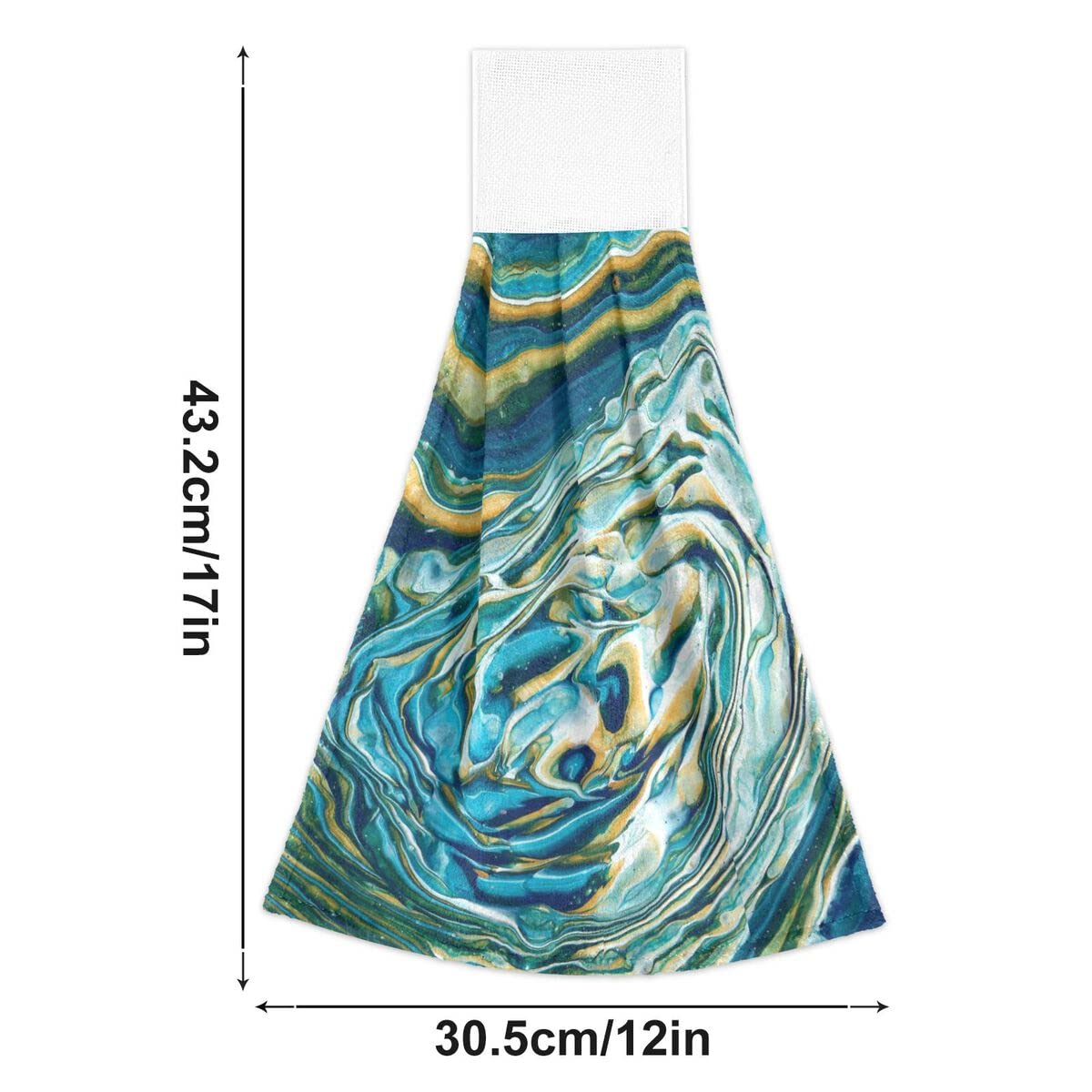 Premium Navy Blue Marble with Golden Veins Hand Towels - Set of 2 Decorative Bathroom Towels with Hook & Loop for Kitchen, Guest Bath or Spa Decor - Stone Print Luxury Towels for Modern Home