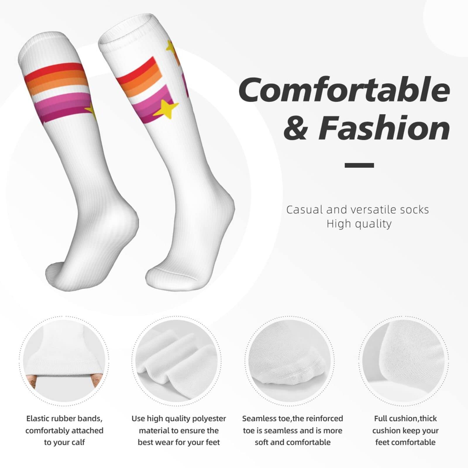 Lesbian Pride Flag Sparkle Knee High Socks - Women's Rainbow LGBTQ+ Compression Tube Socks for Running, Workout & Casual Wear - Perfect for Pride Events, Gym & Everyday Fashion