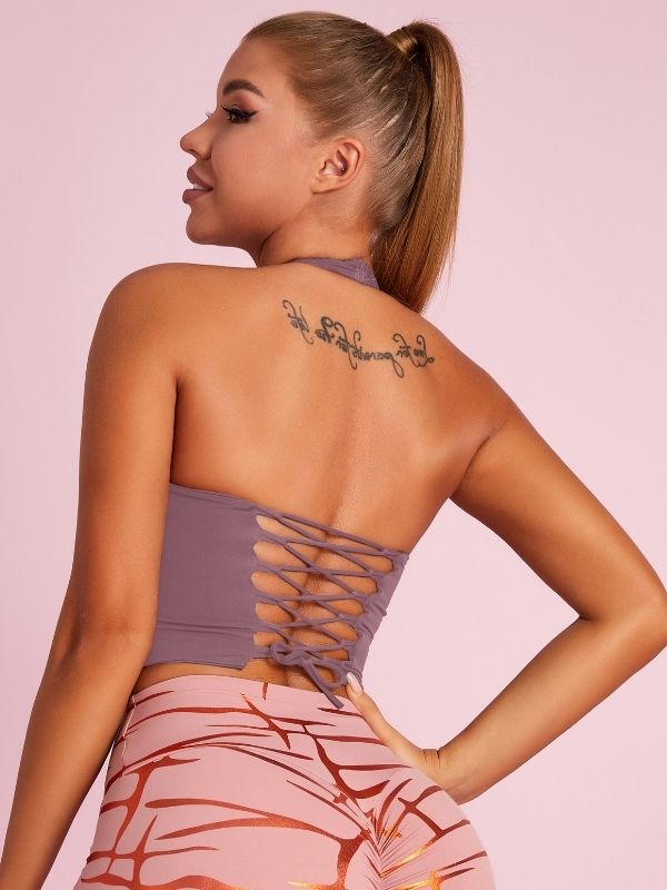 ZASUWA Women's Workout Sports Bras - Roman Knot Halter Design for Back Support & Style - Perfect for Yoga, Running & Gym Training