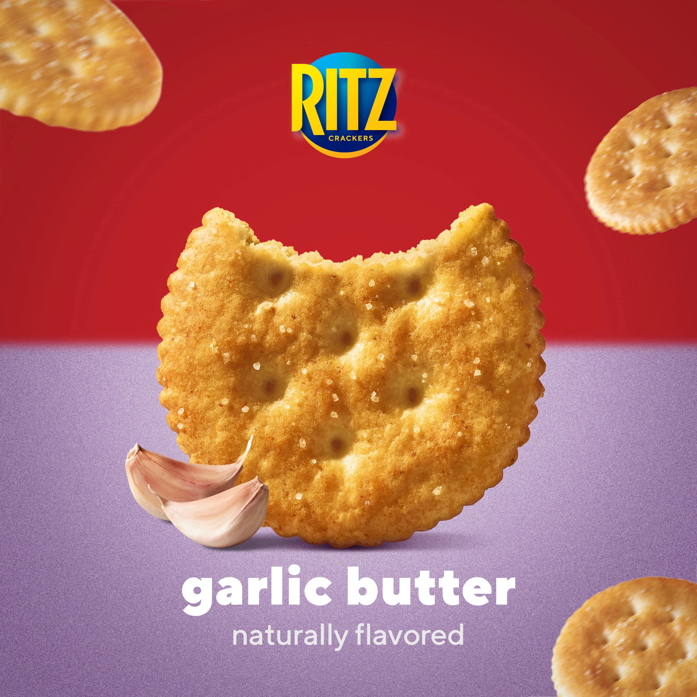 RITZ Garlic Butter Crackers - Delicious Savory Snacks for Kids & Adults - Perfect for Lunch Boxes, Parties & On-the-Go - 13.7 oz Pack