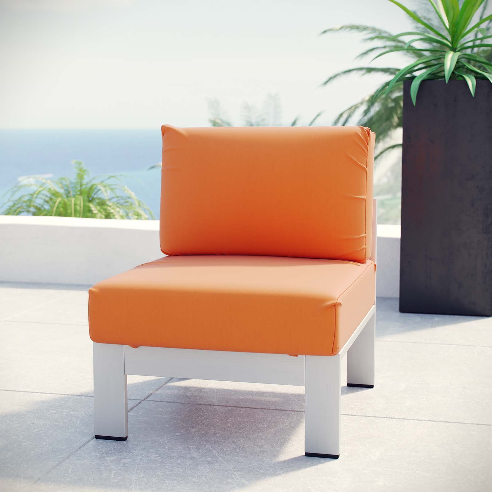 Modway Shore Aluminum Outdoor Patio Armless Chair - Silver Orange - Lightweight Durable All-Weather Furniture for Poolside, Garden, Deck & Backyard Relaxation