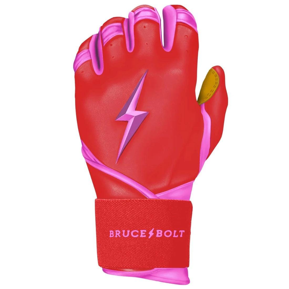 Bruce Bolt PREMIUM PRO BADER Series Long Cuff Batting Gloves for Baseball & Softball - Pink | Durable Grip & Wrist Support for Hitting Practice & Games