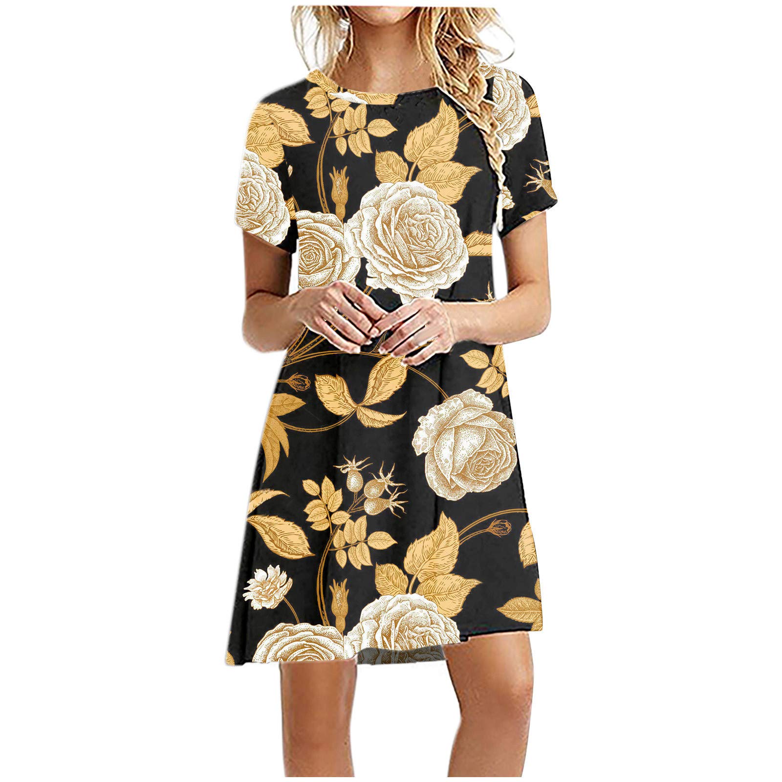 Floral Maxi Dress for Women - Round Neck Short Sleeve Loose Fit Printed Summer Dress | Perfect for Beach Vacations, Date Nights & Casual Outings