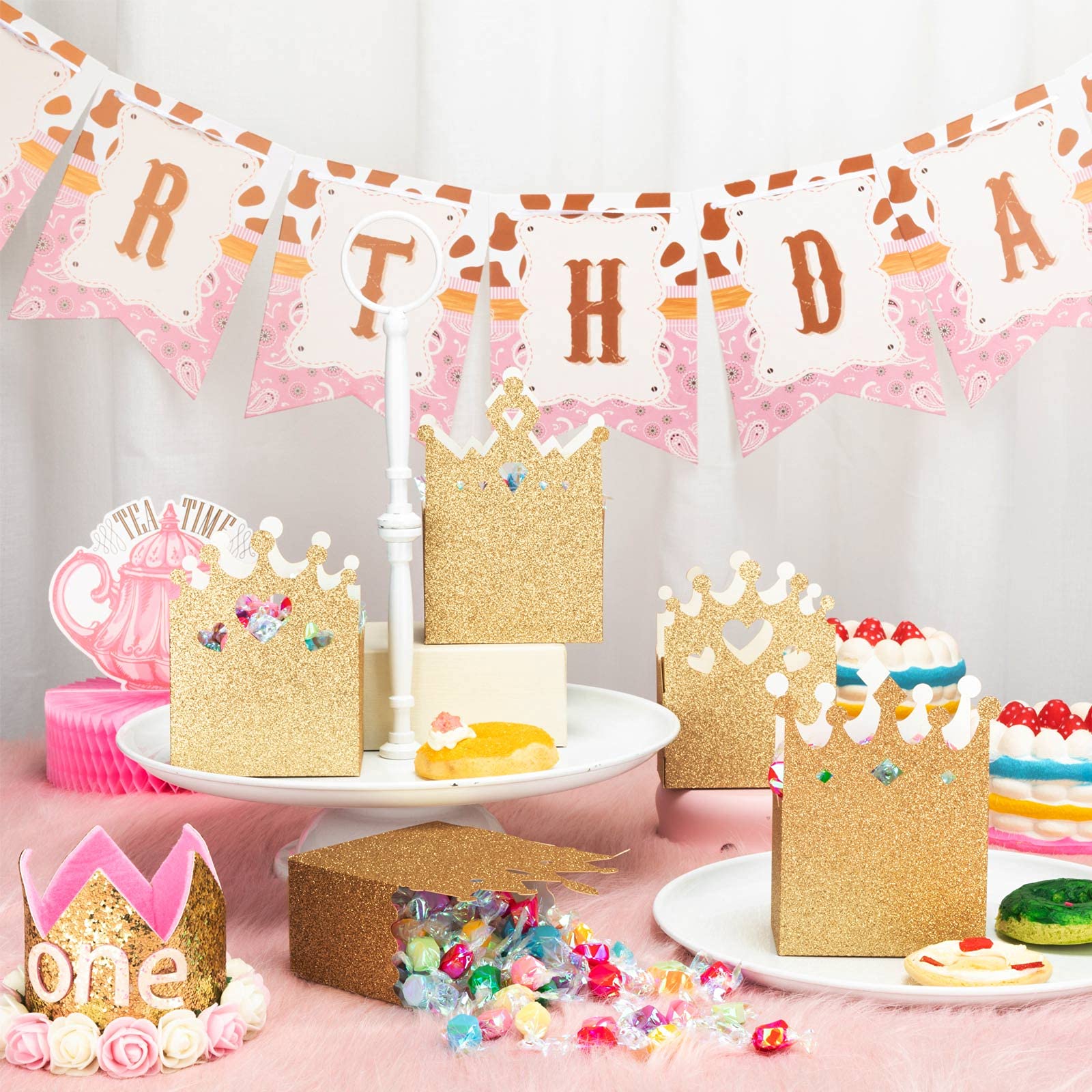 20-Piece Glitter Princess Crown Boxes - Gold Party Favor Candy Boxes for Wedding, Birthday & Baby Shower Supplies | Perfect for Royal-Themed Events, Princess Parties & Gift Packaging