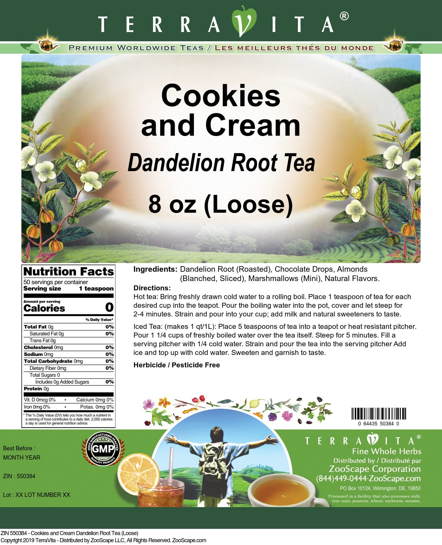 Organic Cookies and Cream Flavored Dandelion Root Loose Leaf Tea - 8 oz (ZIN: 550384) | Herbal Tea for Relaxation, Detox & Digestive Support | Perfect for Afternoon Tea Time, Stress Relief & Wellness Rituals