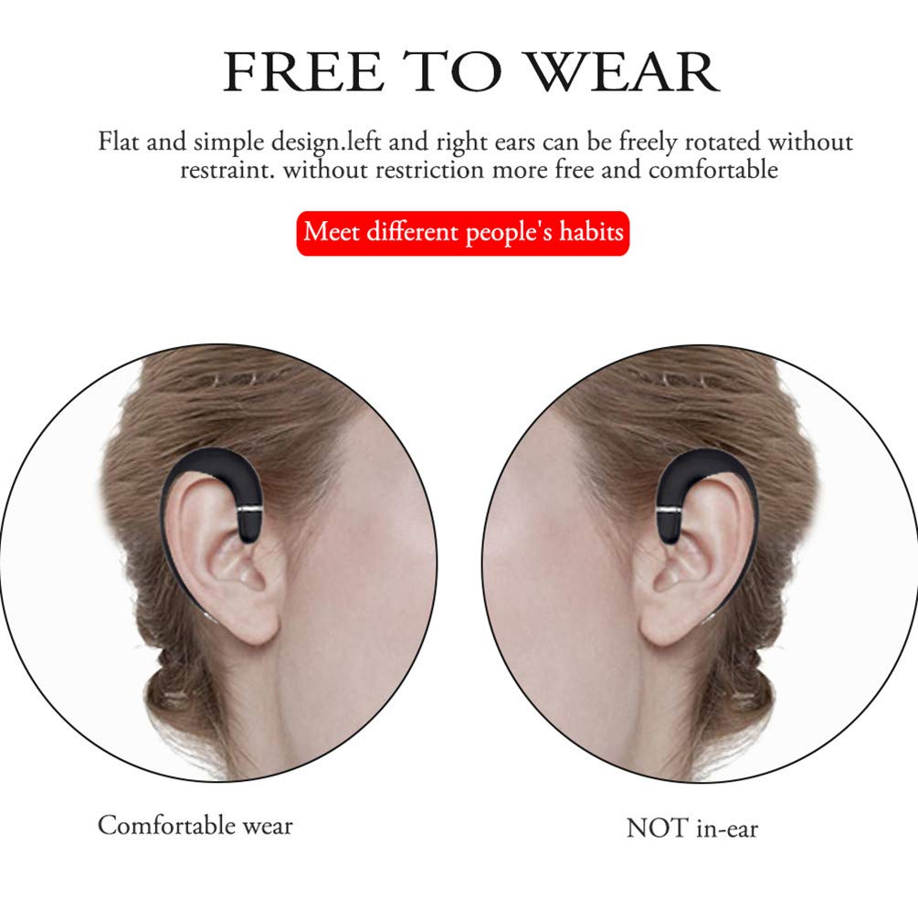 Wireless Bluetooth Headset with Ear Hook, Single Ear Headphone with Microphone & Noise Cancelling, Comfortable Pain-Free Design for iPhone 14/13/12/11/X/8 & Android Phones (Black) - Perfect for Driving, Office Calls & Outdoor Activities