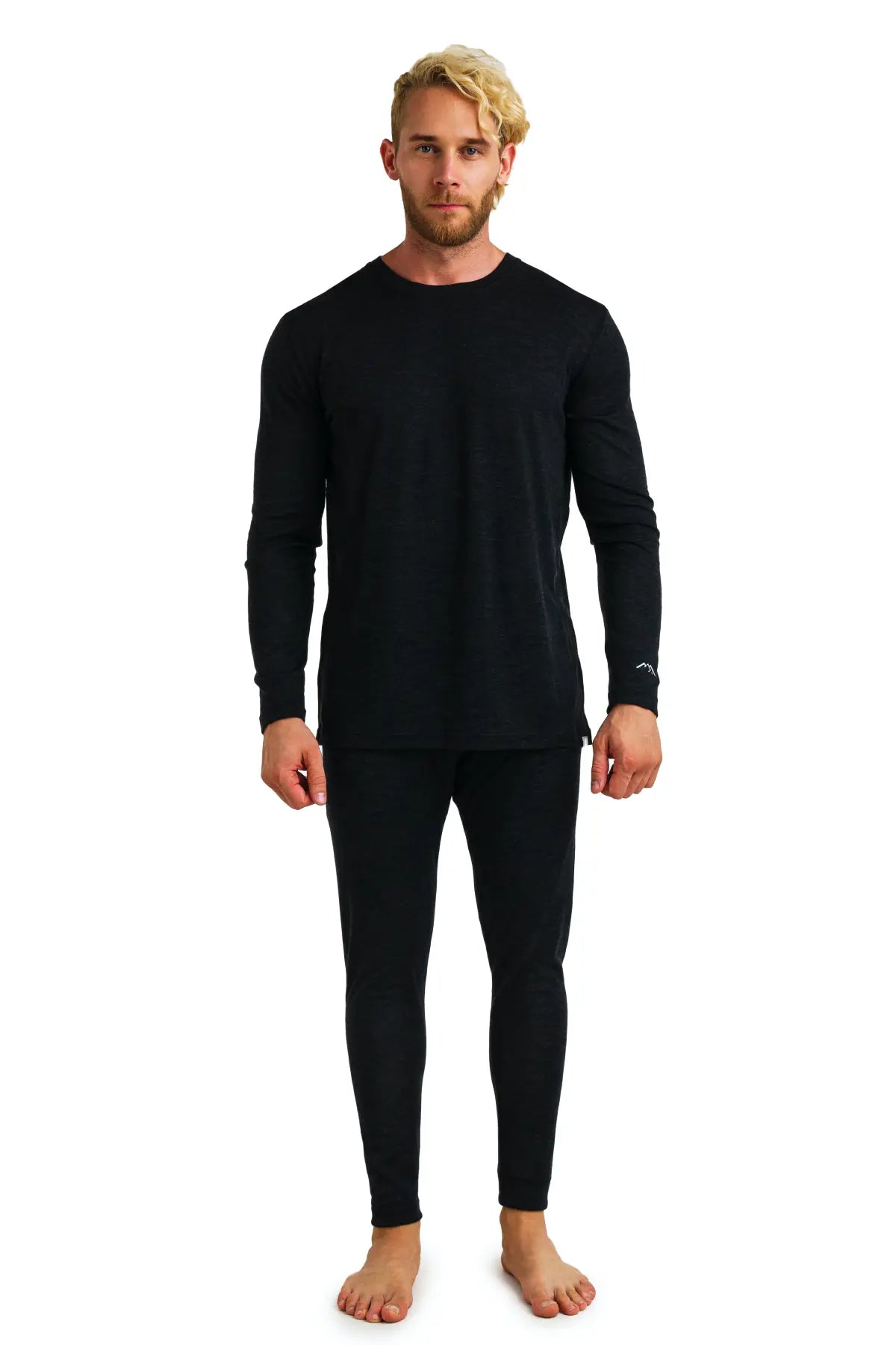Men's Merino Wool Thermal Underwear Set - 165 Heath Black - Warm Base Layer for Winter Hiking, Skiing & Cold Weather Activities