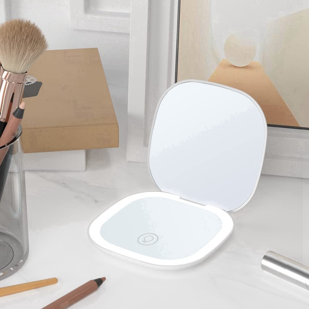 DINESA Mini LED Makeup Mirror with Light - 5X Magnifying Double Sided Travel Cosmetic Mirror, Portable Vanity Mirror for Makeup, Shaving & Skincare (Pink) - Perfect for Travel, Home & Salon Use
