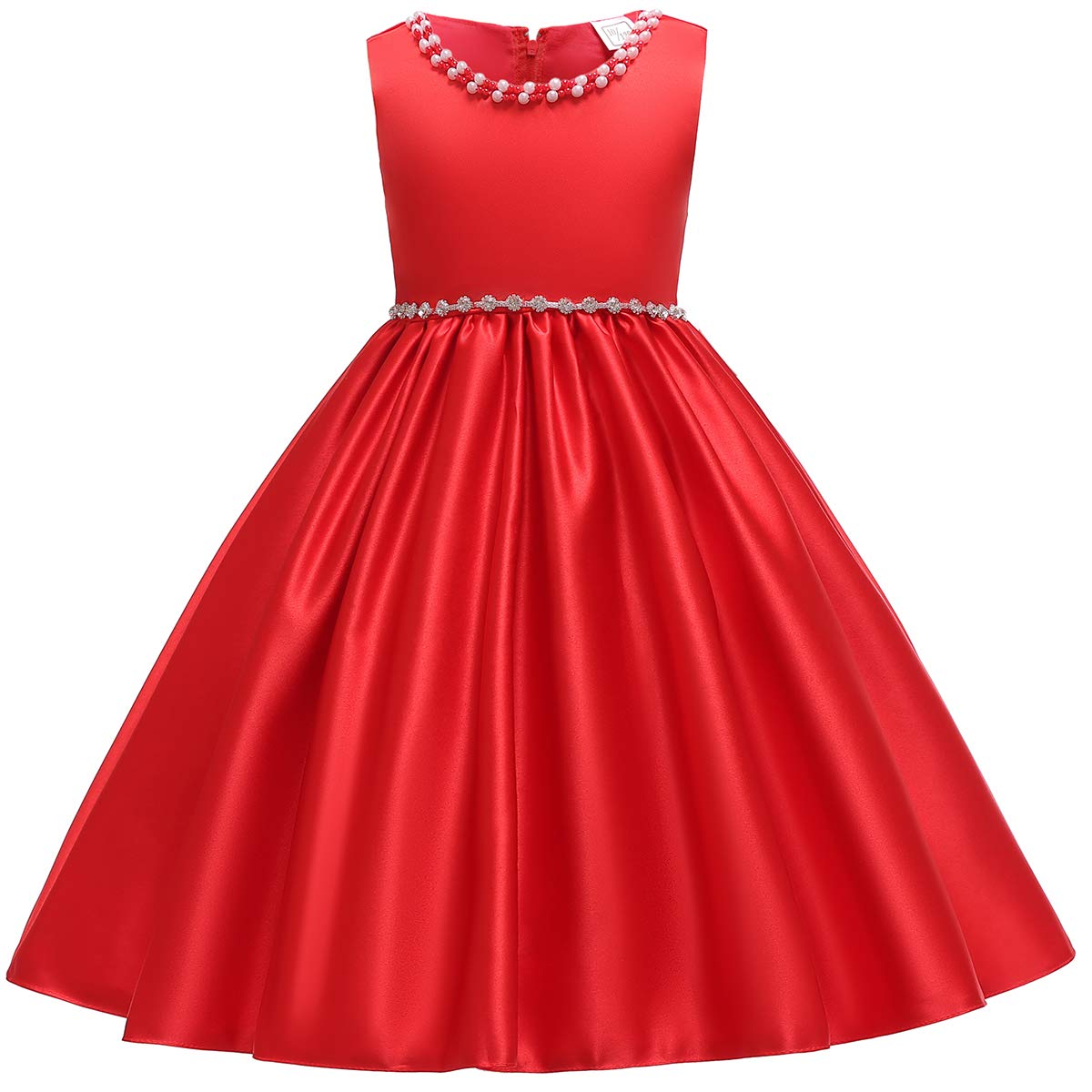 Christmas Little Big Girls Princess Satin Dress Toddler Rhinestone Swing Pageant Gown - Red Santa Claus Bridesmaid Party Dance Wedding Dress for 6-7 Years - Perfect for Holiday Photos, Pageants & Special Occasions